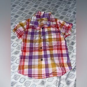 Cat & Jack boys orange/purple/red plaid button down dress shirt size 2t